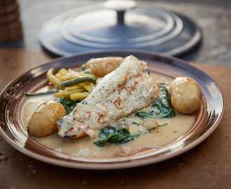 Grillad gös med spenat och beurre blanc