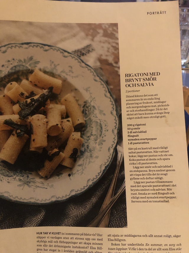 Rigatoni m brynt smör o salvia