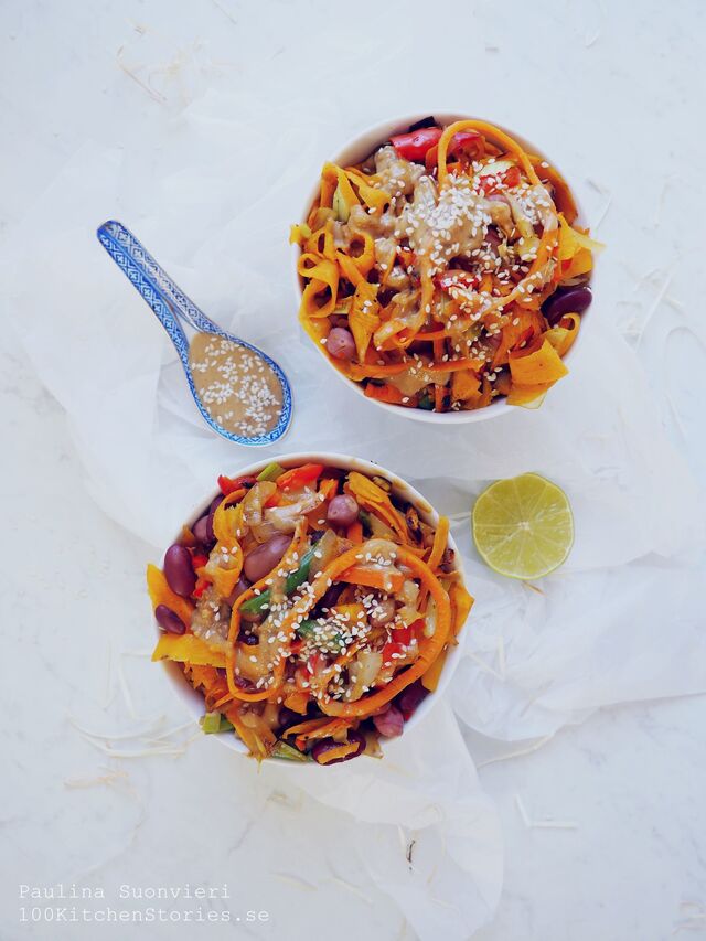 Vegan Sweet Potato Pad Thai with Peanut Butter Soy Sauce