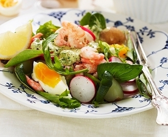 Räksallad med grön örtdressing