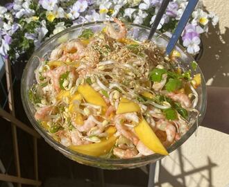 Nudelsallad med räkor och mango