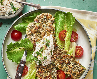 Fröpanerad zucchini med parmesankräm