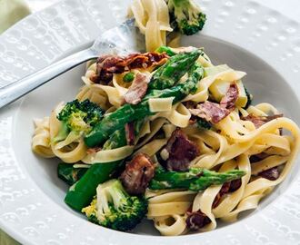 Tagliatelle Alfredo med soltorkad tomat och fejkon