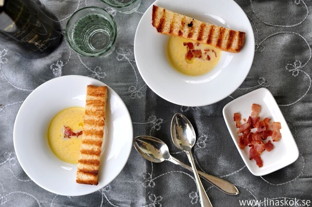 Min Goda och Krämiga Rotfrukt & Blomkålssoppa med Knaperstekt Bacontopping...