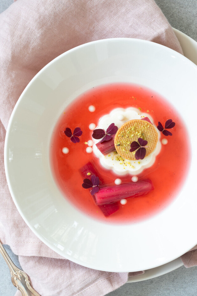 Rabarberconsommé med vaniljpannacotta