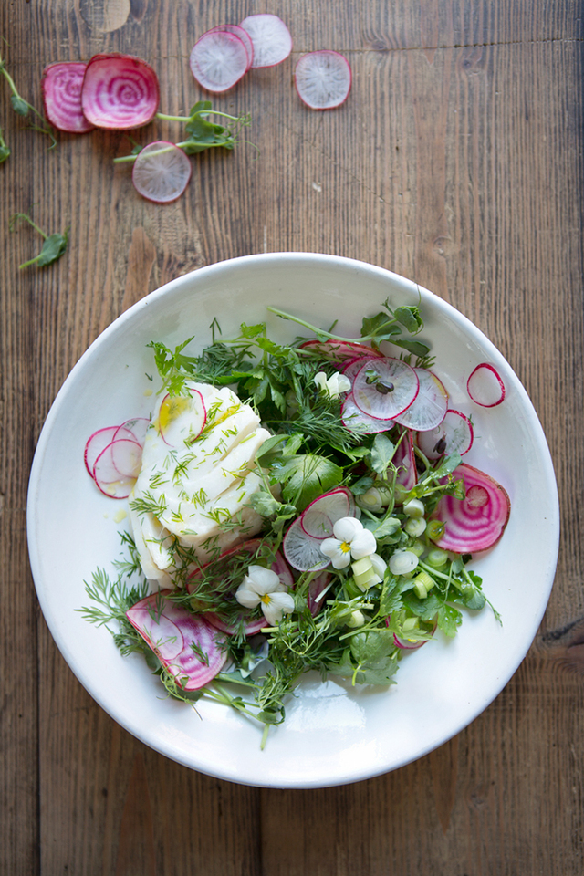 A juice-detox, a creamy avocado smoothie and a fresh spring salad with poached cod