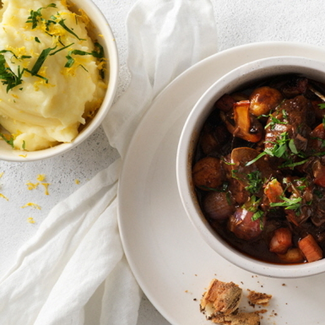 Boeuf bourguignon med potatismos