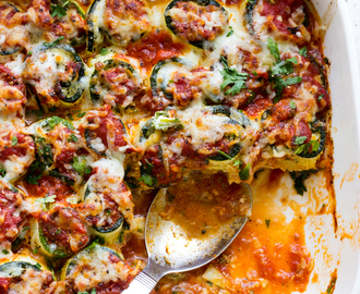 Zucchini Lasagna Roll Ups with Spinach and Artichokes