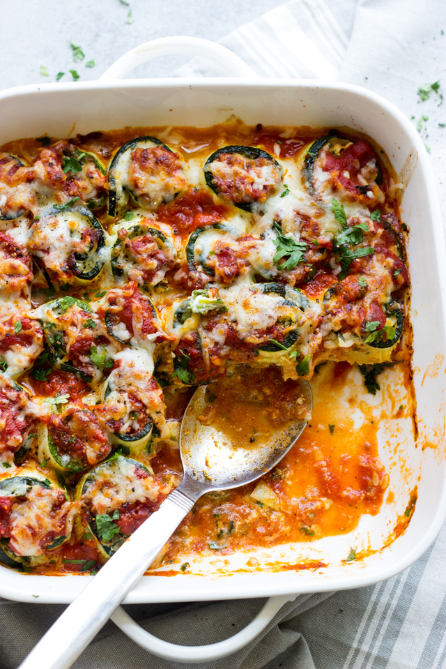Zucchini Lasagna Roll Ups with Spinach and Artichokes