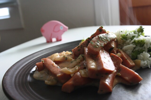 korvstroganoff med broccoliris- vardagsmat