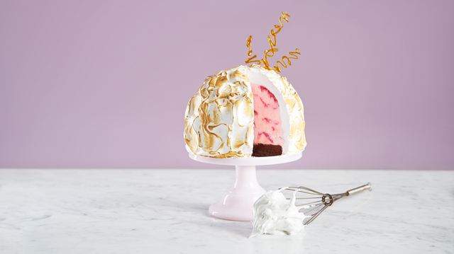 Baked Alaska – hallonblåbärsglass med hallonsås och brownie