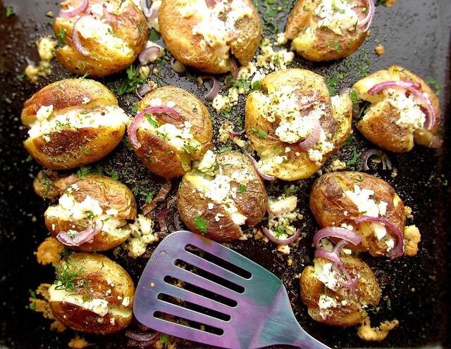 Roasted Greek Potatoes Recipe With Feta Cheese And Oregano