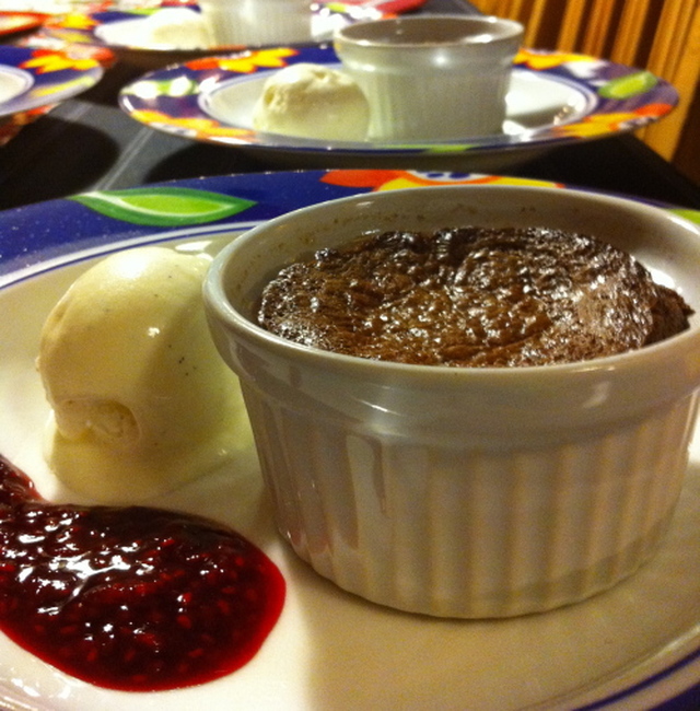 Chokladfondant med halloncoulis