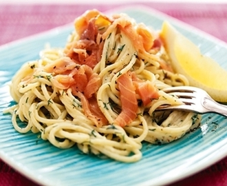 Laxpasta med citron och wasabi