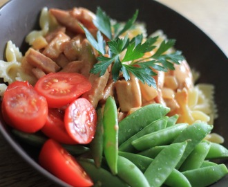 Snabb korvstroganoff med farfalle