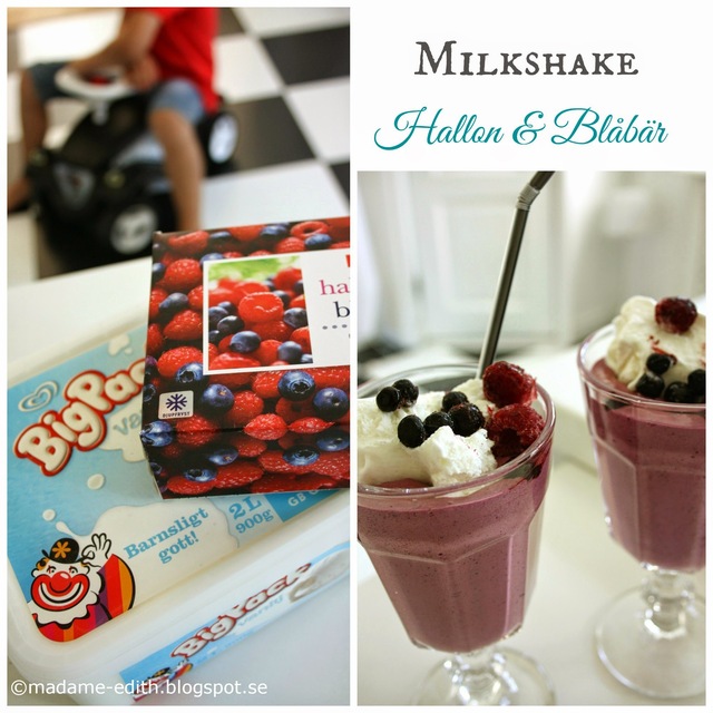 Milkshake med hallon och blåbär