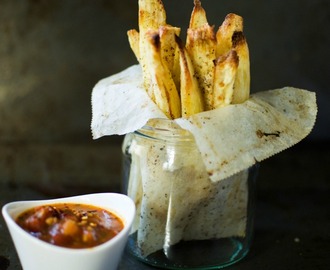 Crispy baked cassava fries with tomato salsa