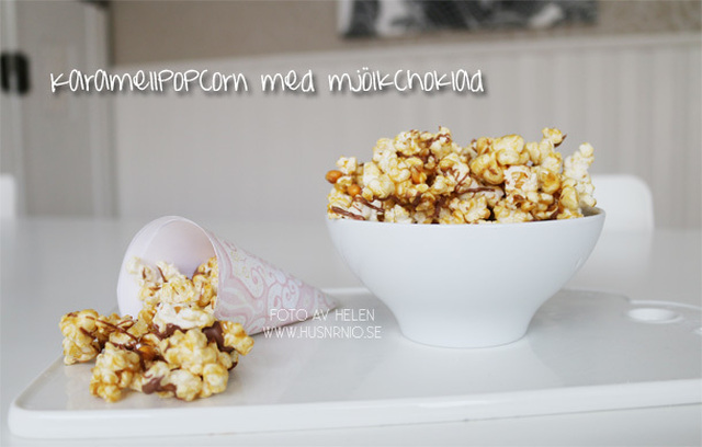 Karamell popcorn med mjölkchoklad – sötsalt snacks