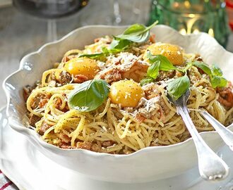 Spaghetti carbonara med svamp