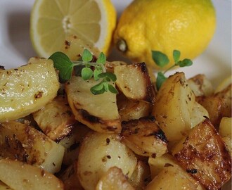 Citron och vitlöksrostad potatis på grekiskt vis