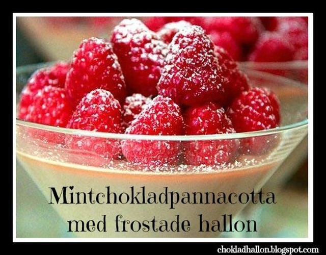 Mintchokladpannacotta med frostade hallon