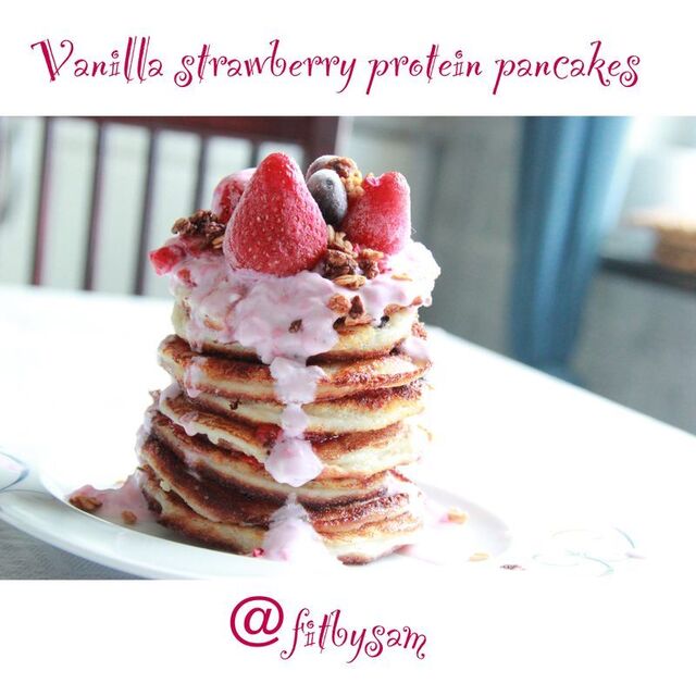 Vanilla Strawberry Protein Pancakes