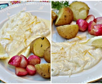 Snabbrimmad och ångad torskfilé med parmesansås, dillkokt potatis och rädisor (fast grön sparris till hade varit bättre...)