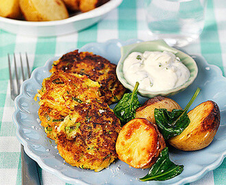 Vegobiffar med halloumi och rostad potatis