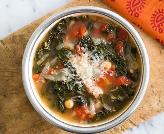 Kale Sausage Soup with Tomatoes and Chickpeas