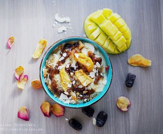 Tropical Vegan Breakfast Bowl with Date Syrup and Mango