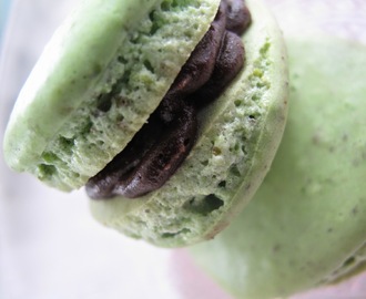 Pistage macarons med chokladsmörkräm