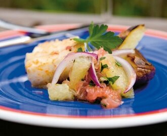 Chilimarinerad havskatt med grapefruktsallad