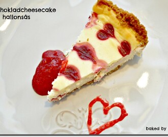 Gudomlig vit chokladcheesecake med hallonsås till Alla hjärtans dag