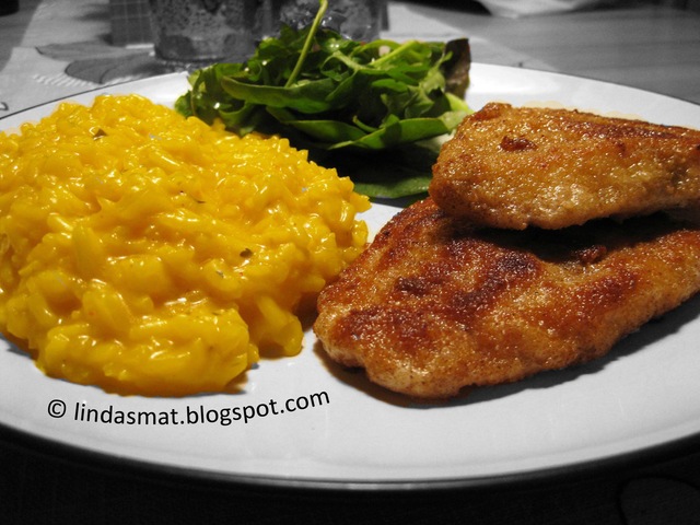 Risotto Milanese med panerad & smörstekt kolja