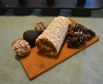 4 sorters julgodis, Chokladcrunch, Dadelbitar, Fikonbollar och Tryffel