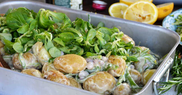 Sallad på färskpotatis och bönor i tryffeldressing