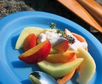 Melon- och nektarinbitar med vinyoghurt