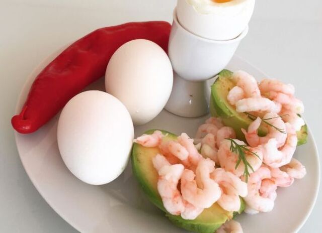 Blødkogte æg, med rejer, cremet avocado og rød snackpeber - Nem favorit | Opskrift i 2020 | Avocado, Rejer, Low carb