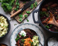 Plant bourguignon with lentils, beets and kale