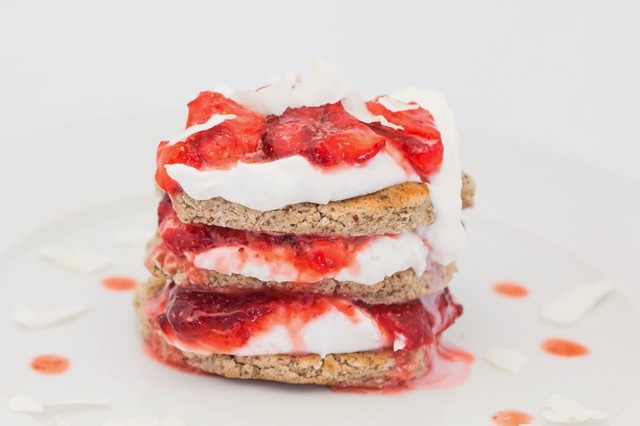 Coconut Pancakes with Coconut Cream and Strawberries