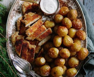 Senapspanerade Sojafiléer & Saltrostad potatis med Senaps- & Honungsås : Fried Soy Fillets with Salt Roasted Baby Potatoes & Mustard Honey Dipp: