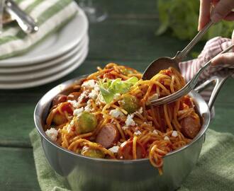 Allt-i-ett-gryta med chorizo och pasta