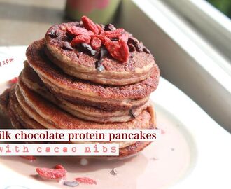 Milk chocolate cacao nibs protein pancakes