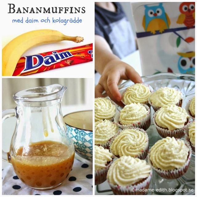 Bananmuffins med daim och kolagrädde