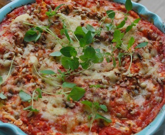 Vegetarisk lasagne med keso och grillad paprika