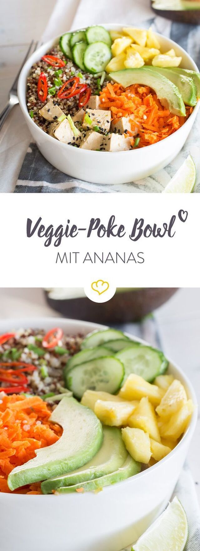 Vegane Ananas-Poke-Bowl mit Tofu