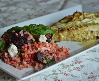 Veckans vegetariska: Ugnsrostad spetskål med rödbetsbulgur