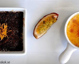 Creme Brulée med Choklad, Calvados och Apelsin & Creme Brulée med Lime och Passionsfrukt...