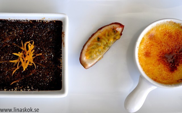 Creme Brulée med Choklad, Calvados och Apelsin & Creme Brulée med Lime och Passionsfrukt...