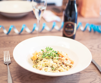 Höstig risotto med sparris och kantareller